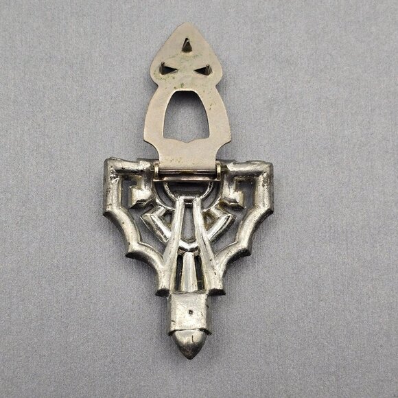 Vintage Art Deco Rhinestone Dress Clip 1.5" Silver Tone Estate Jewelry Cutouts - Picture 7 of 9